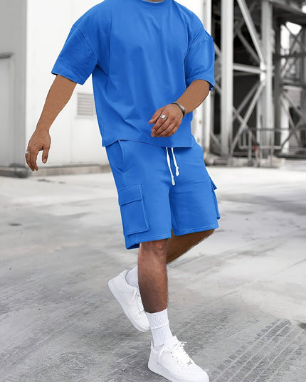 Casual T-shirt and Cargo Shorts Set for Men