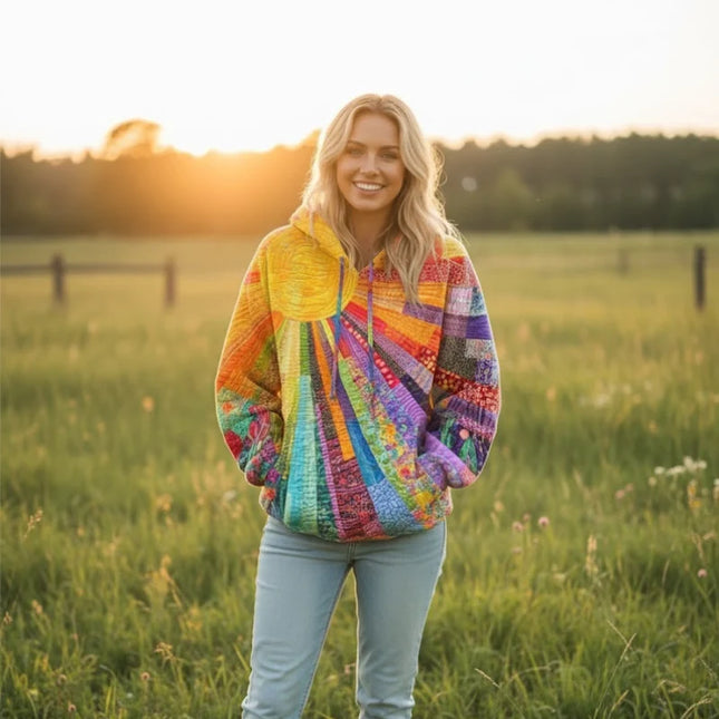 Marisol | Women's Colorful Patchwork Print Hoodie with Long Sleeves