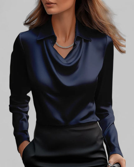 Rose | Women’s Draped Neck Long Sleeve Satin Blouses