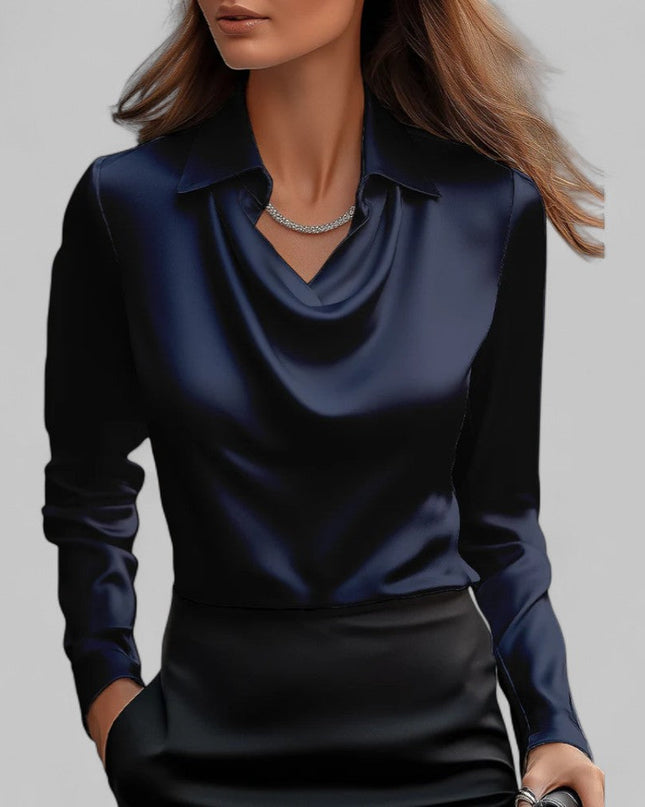 Rose | Women’s Draped Neck Long Sleeve Satin Blouses