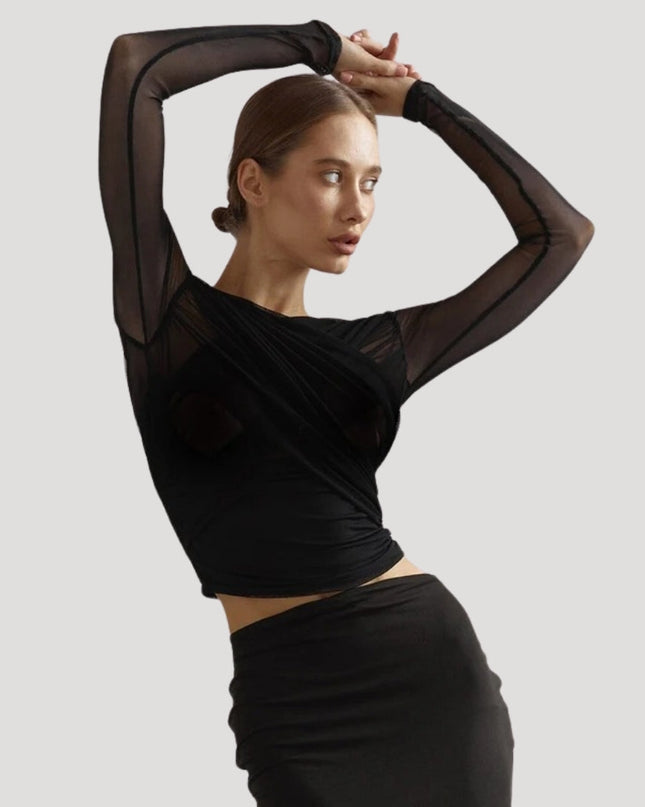 Claire | Women’s Spring Sheer Wrap Long-Sleeve Top