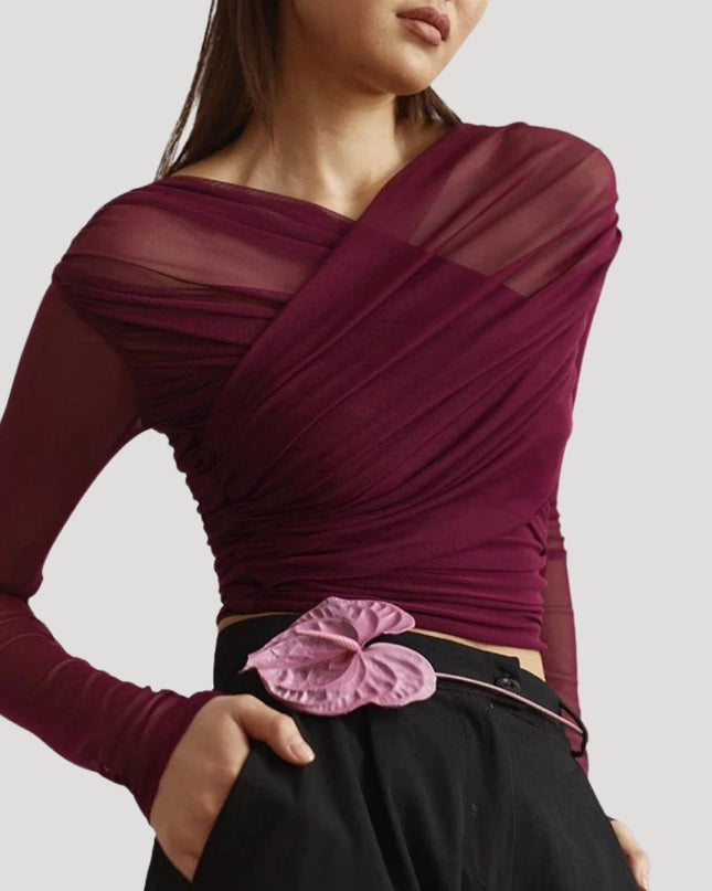 Claire | Women’s Spring Sheer Wrap Long-Sleeve Top