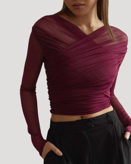 Claire | Women’s Spring Sheer Wrap Long-Sleeve Top
