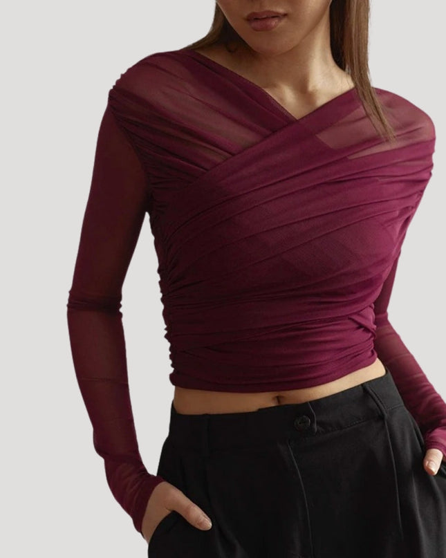 Claire | Women’s Spring Sheer Wrap Long-Sleeve Top