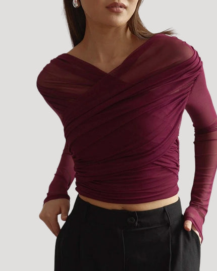 Claire | Women’s Spring Sheer Wrap Long-Sleeve Top