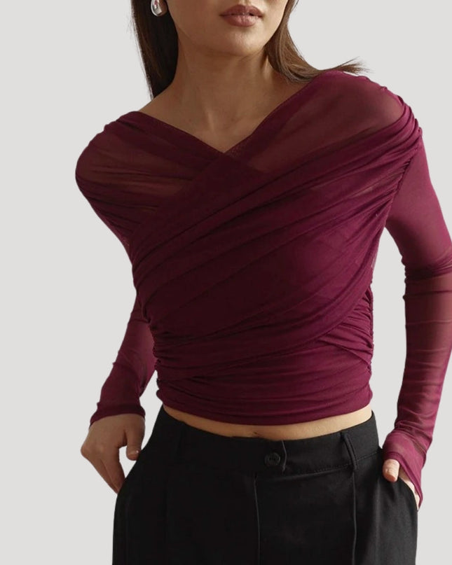 Claire | Women’s Spring Sheer Wrap Long-Sleeve Top