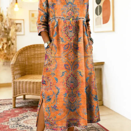 Amara | Women's Bohemian Printed Maxi Dress with 3/4 Sleeves