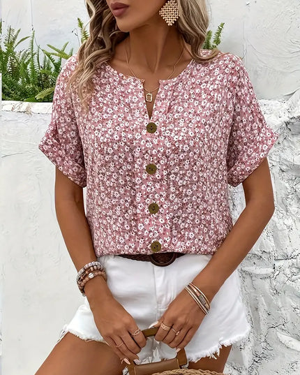 Katie | Women Summer Short Sleeve Button Top