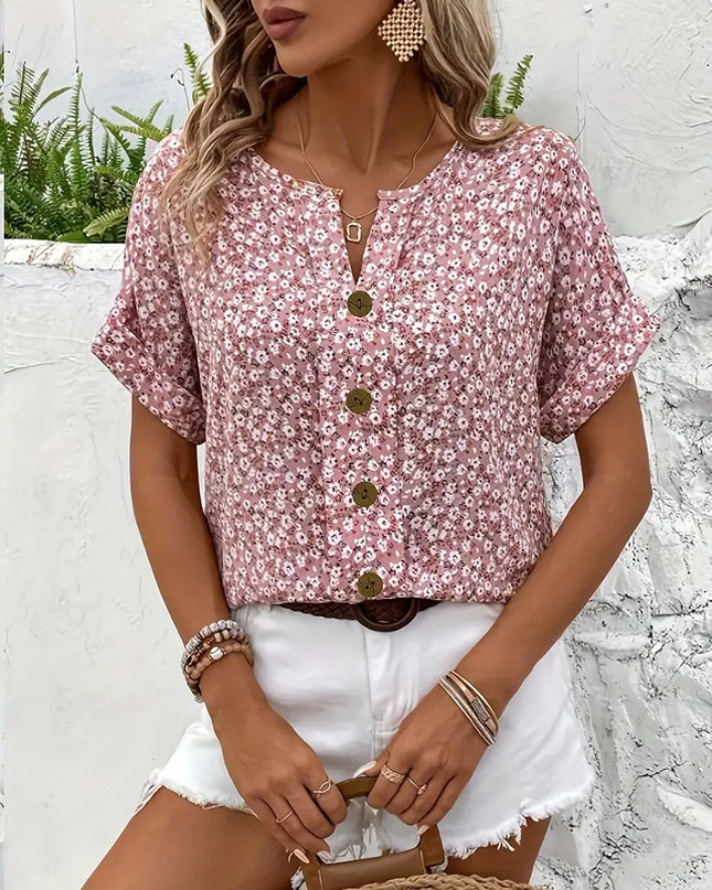 Katie | Women Summer Short Sleeve Button Top