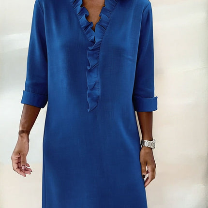 Rosalie | Women's Ruffle V-Neck Midi Dress with 3/4 Sleeves