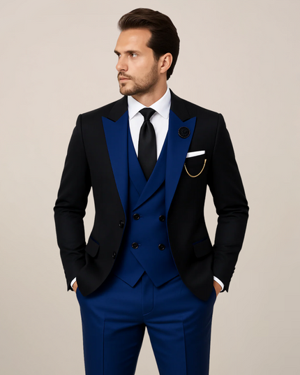 Men’s Three-Piece Dinner Suit – Contrast Lapel, Tailored Fit