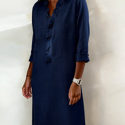 Rosalie | Women's Ruffle V-Neck Midi Dress with 3/4 Sleeves