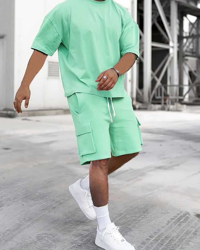 Casual T-shirt and Cargo Shorts Set for Men