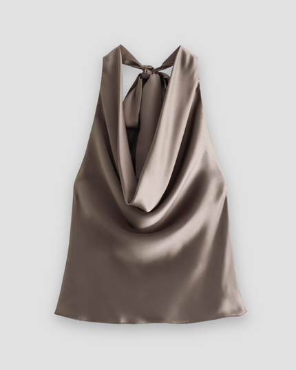 Jenny | Women’s Halter Back Tie Draped Satin Tanks