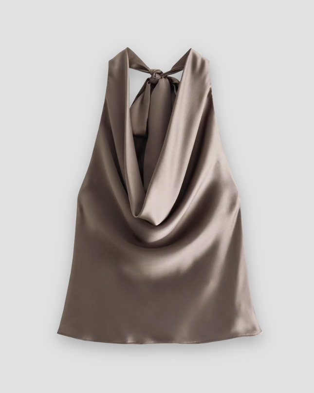 Jenny | Women’s Halter Back Tie Draped Satin Tanks