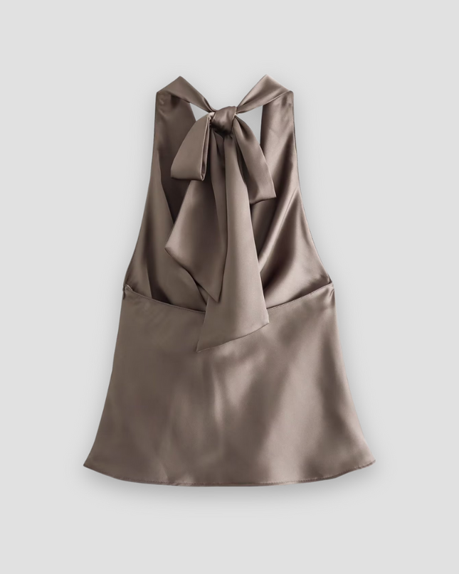 Jenny | Women’s Halter Back Tie Draped Satin Tanks