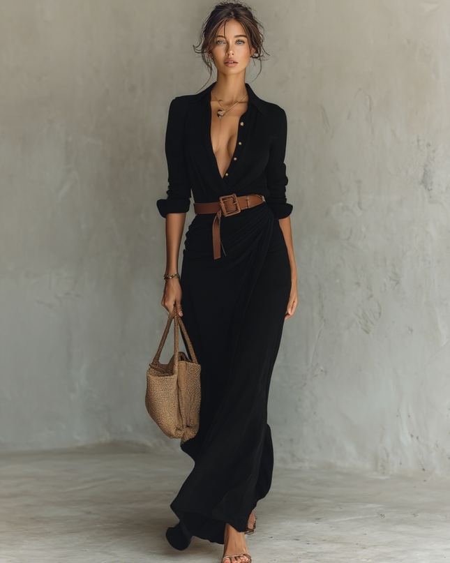 Sahara | Women's Elegant Shirt Maxi Dress with Draped Waist