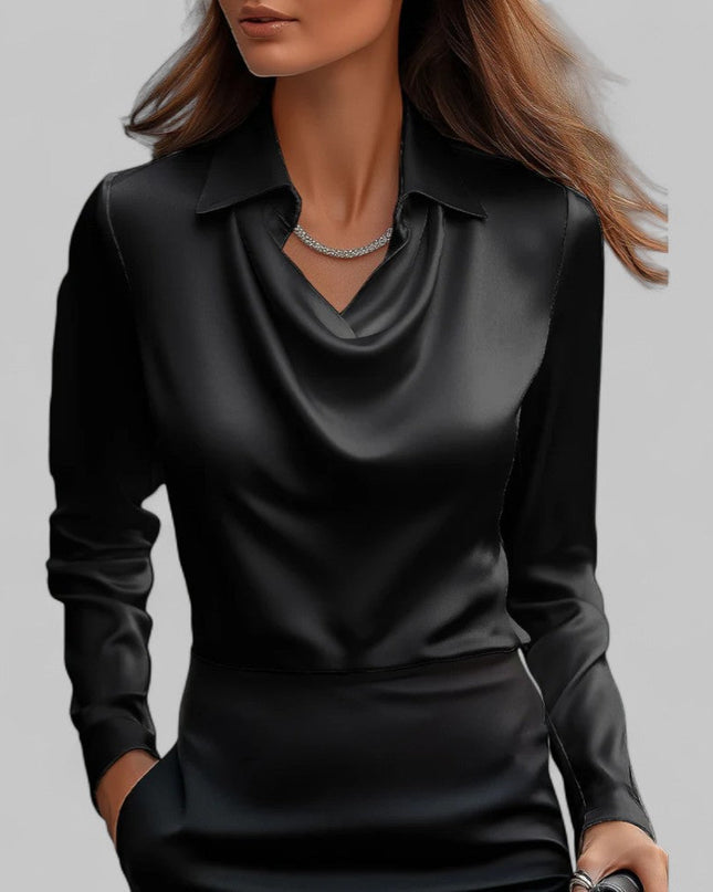 Rose | Women’s Draped Neck Long Sleeve Satin Blouses