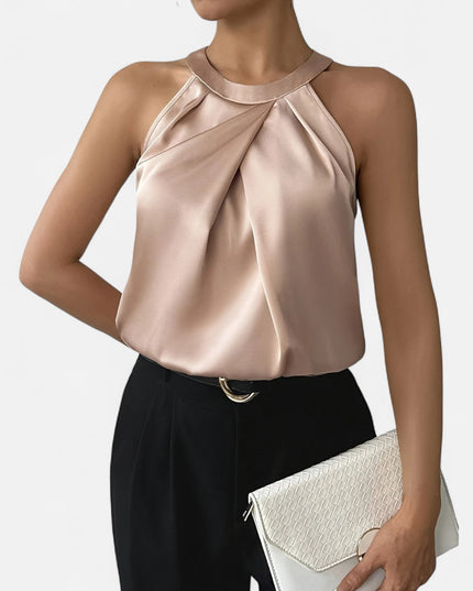 Kimberly | Women’s Elegant Pleated Front Draped Satin Tanks