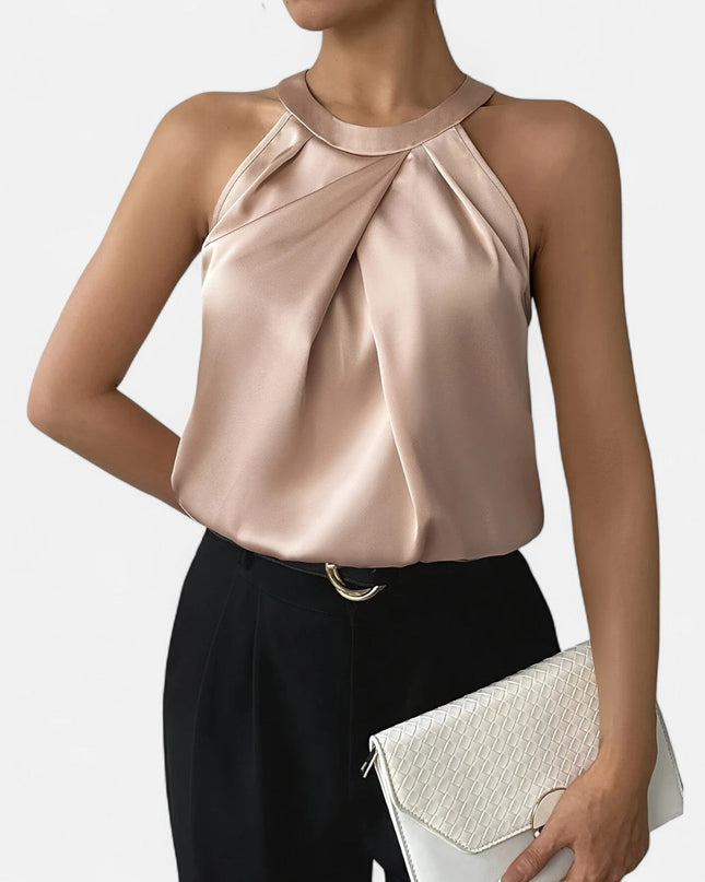 Kimberly | Women’s Elegant Pleated Front Draped Satin Tanks