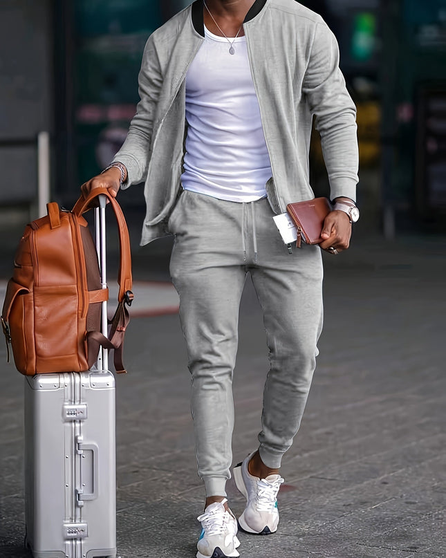Men's Sporty Tracksuit Set - Full-Zip Jacket and Drawstring Trousers