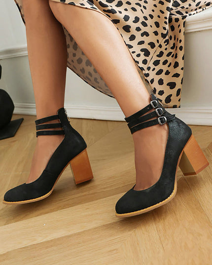 Casilda | Smooth Sandals with Ankle Strap and Thick Heel
