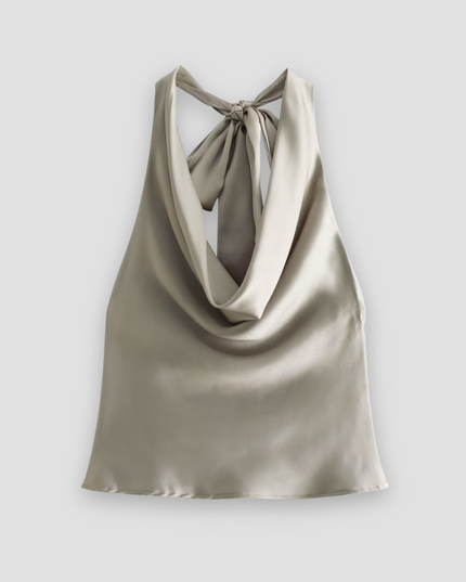 Jenny | Women’s Halter Back Tie Draped Satin Tanks