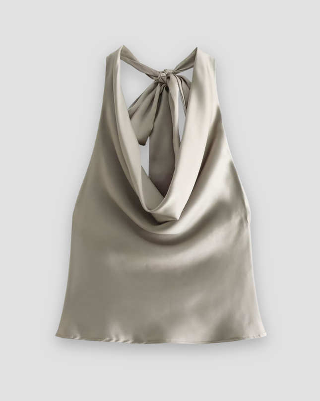 Jenny | Women’s Halter Back Tie Draped Satin Tanks