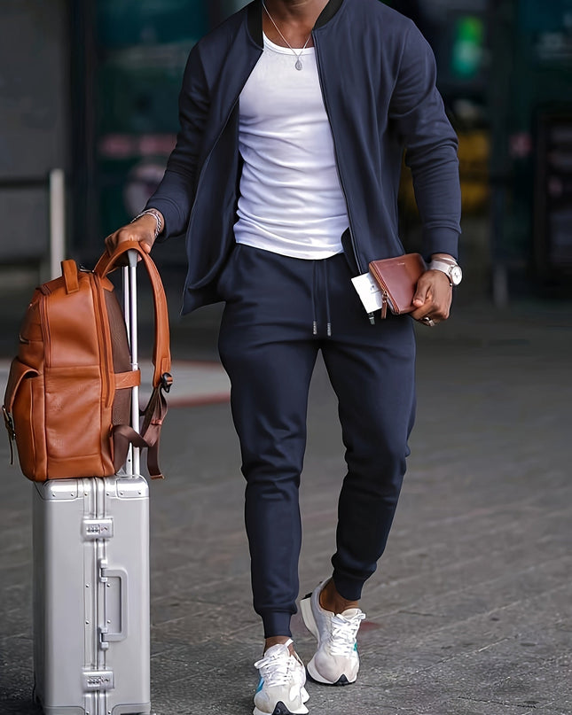 Men's Sporty Tracksuit Set - Full-Zip Jacket and Drawstring Trousers