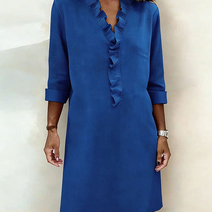 Rosalie | Women's Ruffle V-Neck Midi Dress with 3/4 Sleeves