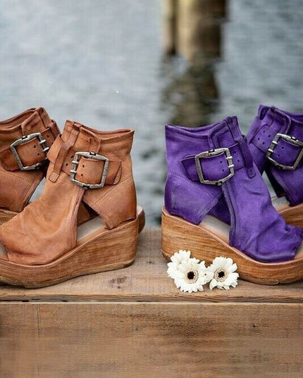 Dawn | Wedge Sandals with Buckle in Boho Style