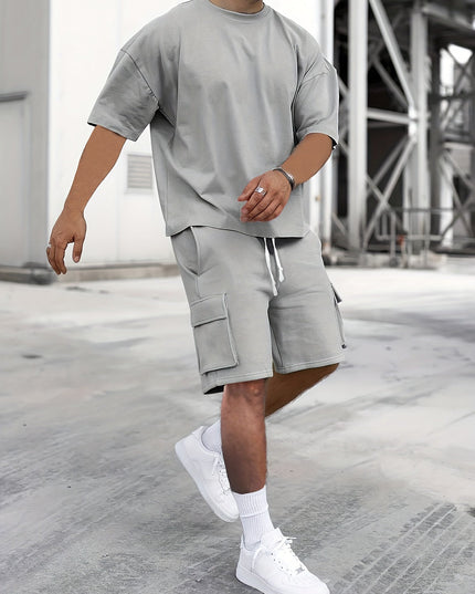 Casual T-shirt and Cargo Shorts Set for Men
