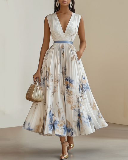 Megan | Women’s Pleated V-Neck Midi Dress