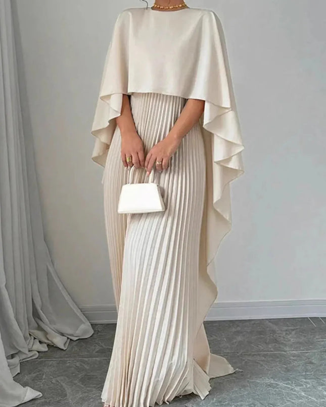 Amelia | Women’s Pleated Cape Overlay Maxi Dress