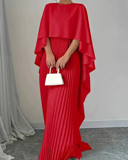 Amelia | Women’s Pleated Cape Overlay Maxi Dress