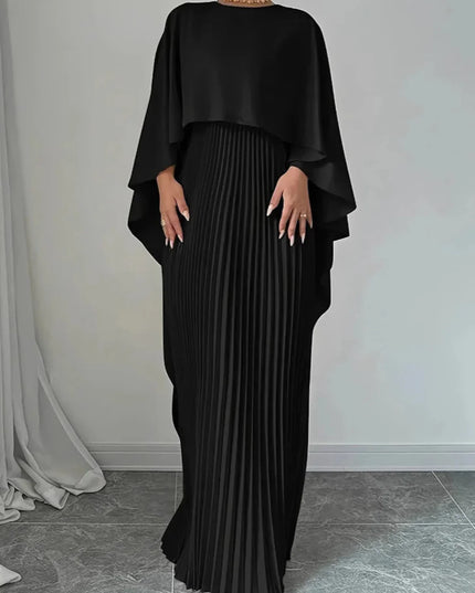 Amelia | Women’s Pleated Cape Overlay Maxi Dress