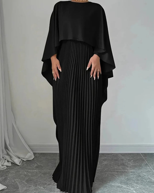 Amelia | Women’s Pleated Cape Overlay Maxi Dress