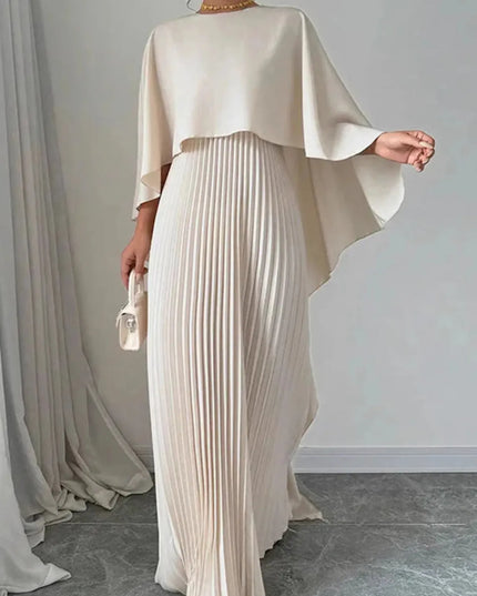 Amelia | Women’s Pleated Cape Overlay Maxi Dress