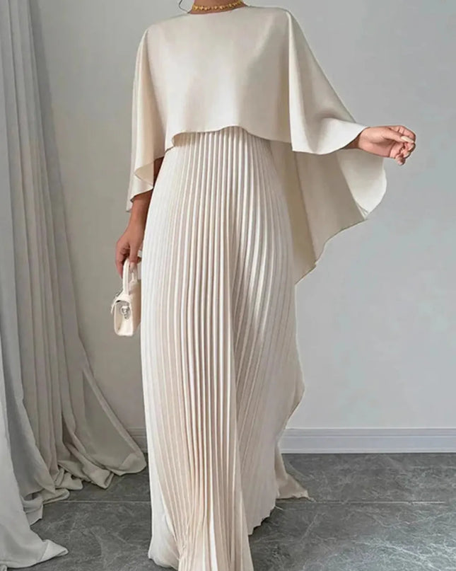 Amelia | Women’s Pleated Cape Overlay Maxi Dress