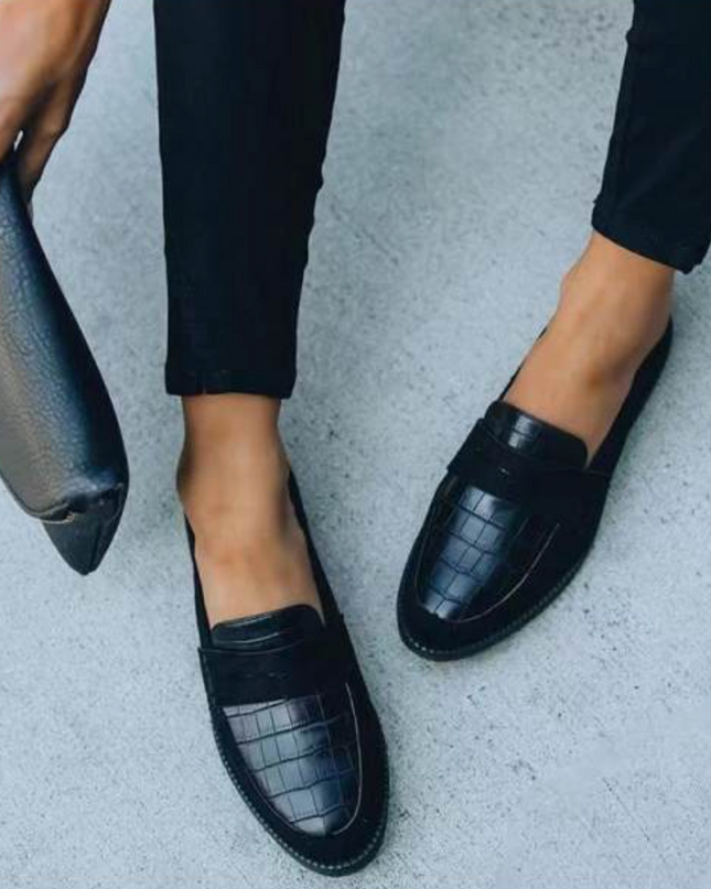 Hannah | Crocodile Texture Loafers for Women Fashion