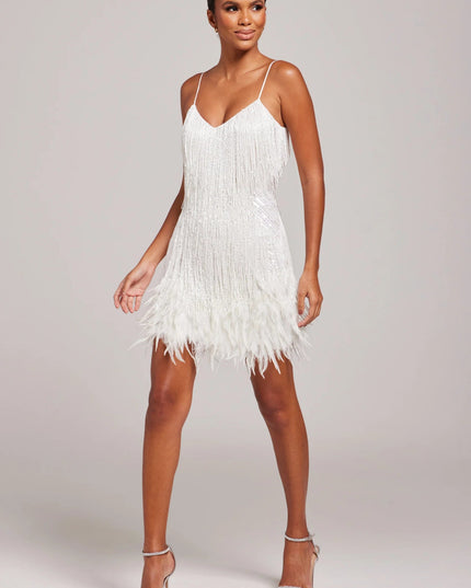 Margaret | Women’s Cocktail Dress with Fringe Feathers
