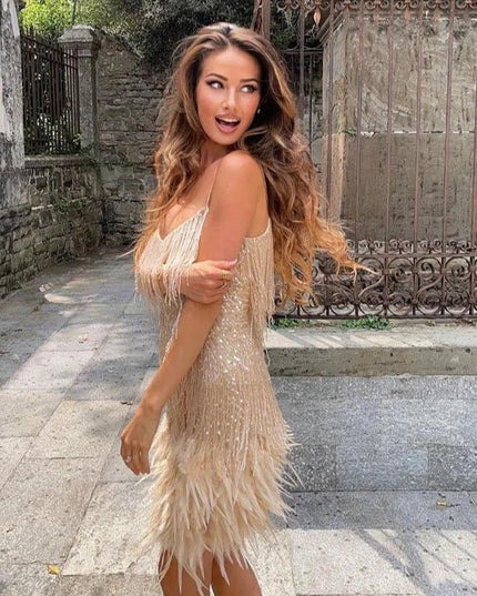 Margaret | Women’s Cocktail Dress with Fringe Feathers