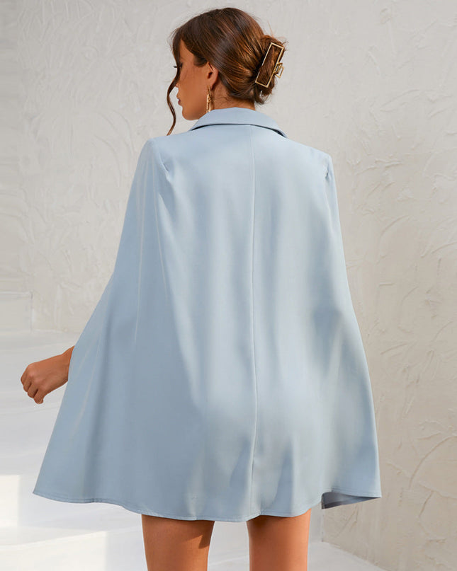 Cape Blazer Mini Dress with Belt and Gold Button Detail
