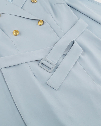 Cape Blazer Mini Dress with Belt and Gold Button Detail