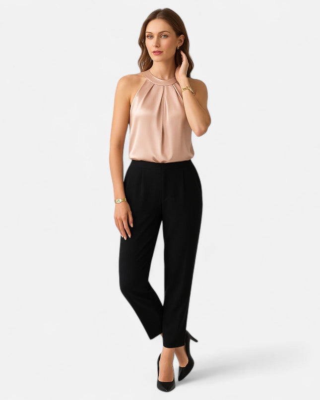 Kimberly | Women’s Elegant Pleated Front Draped Satin Tanks
