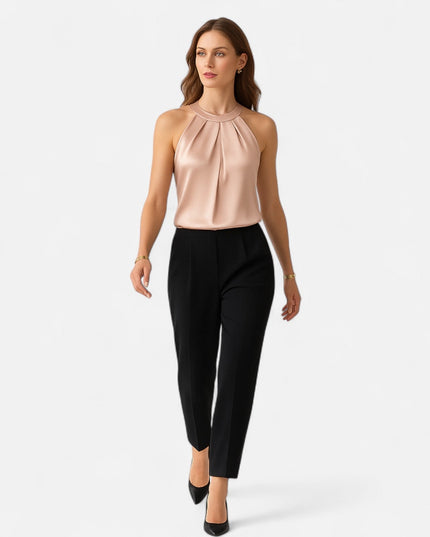Kimberly | Women’s Elegant Pleated Front Draped Satin Tanks