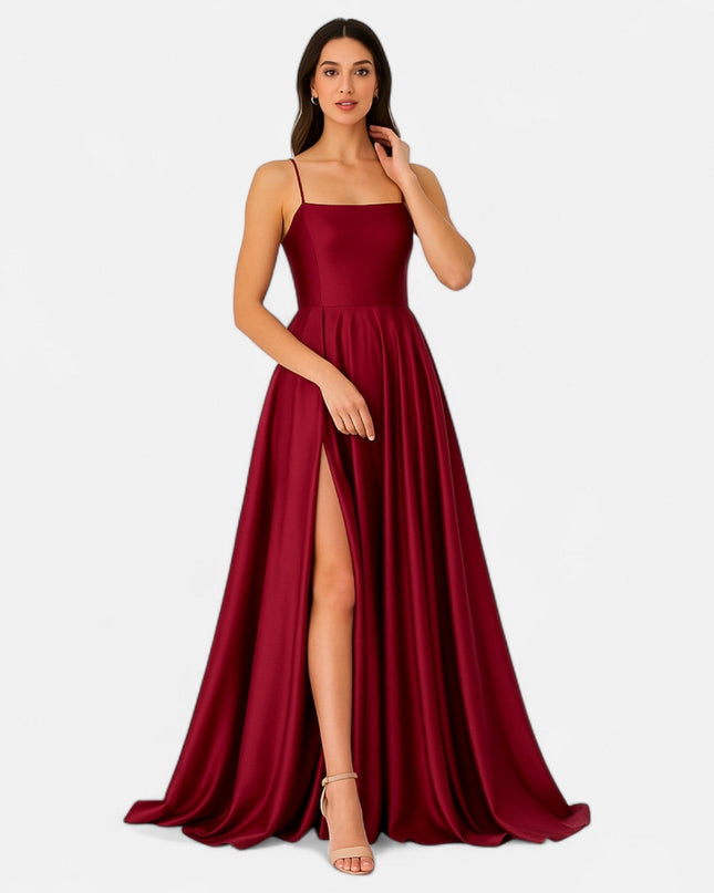 Gabrielle | Women’s Modern Fit Satin Slit  Maxi Dress