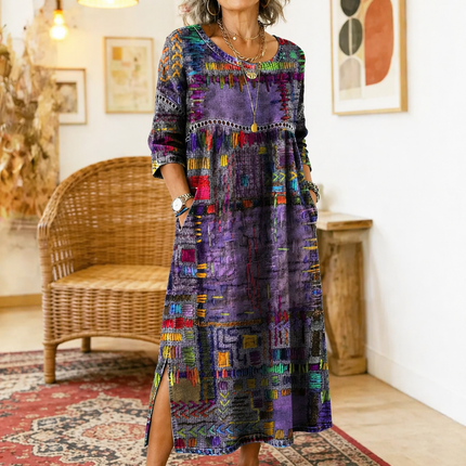 Kaia | Women's Bohemian Abstract Print Maxi Dress with 3/4 Sleeves