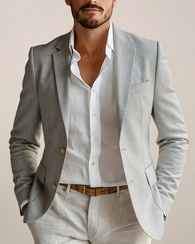 Coverless Pockets Linen Blend Two-Piece Suit – Tailored Fit