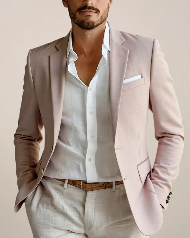 Coverless Pockets Linen Blend Two-Piece Suit – Tailored Fit